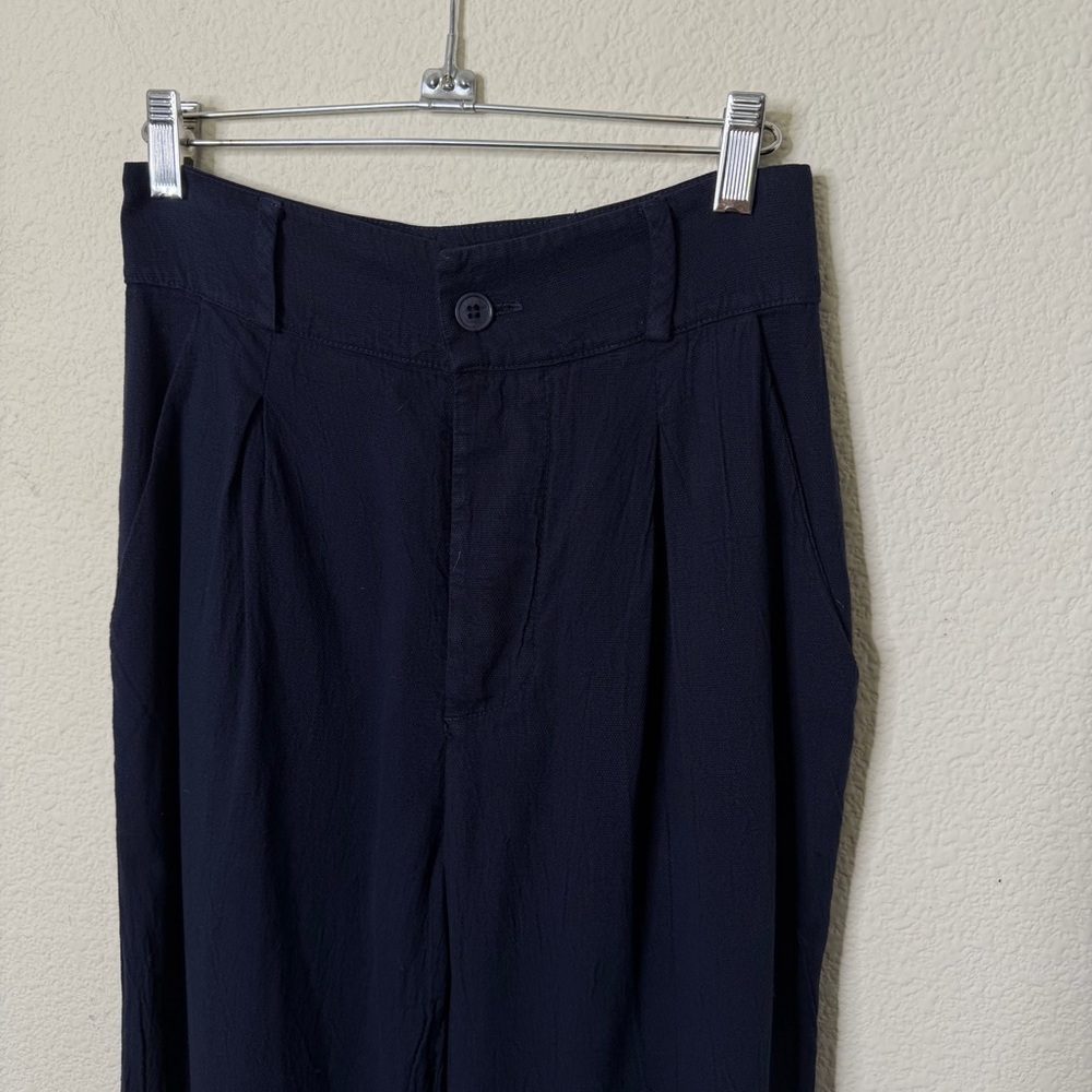 LACAUSA Echo Trousers Pleated Cotton‎ Navy Blue Wide Leg Women’s Size XS - Picture 3 of 7